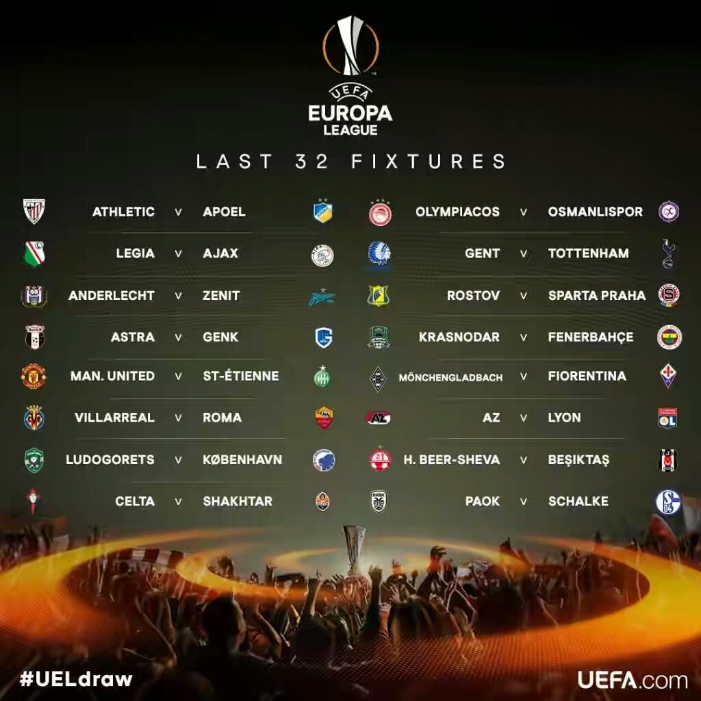 UEFA Europa League Round of 32 Draw Full Draw • illuminaija