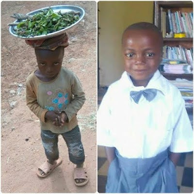 Little boy found hawking in the streets of Ogoja gets enrolled in school courtesy of well-meaning Nigerians