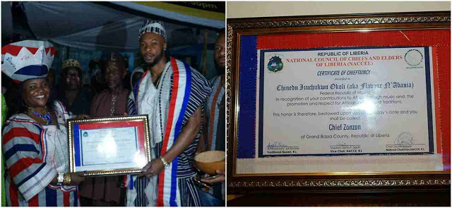 Liberia honours Nigerian singer, Flavour with a Chieftaincy title (photos)