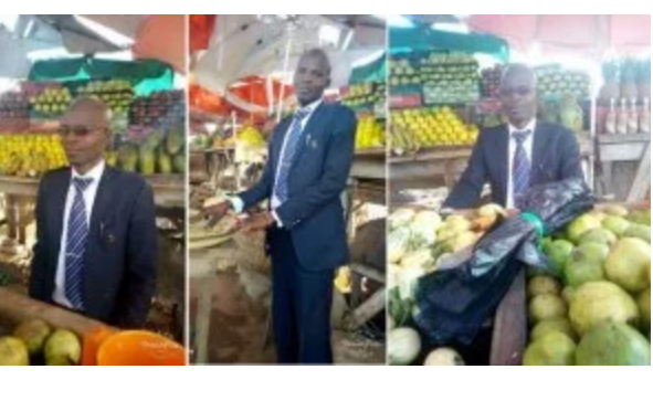 Fruit seller spotted wearing suit in Yola, discloses his reason for doing so