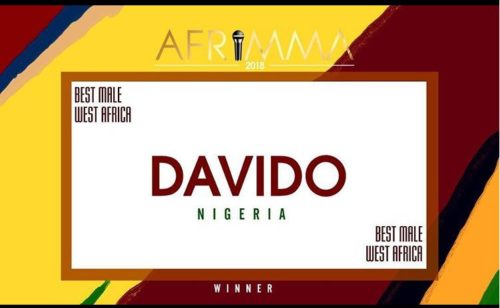 Davido Wins AFRIMMA’s 2018 Best Male West Africa Award For The Third Time