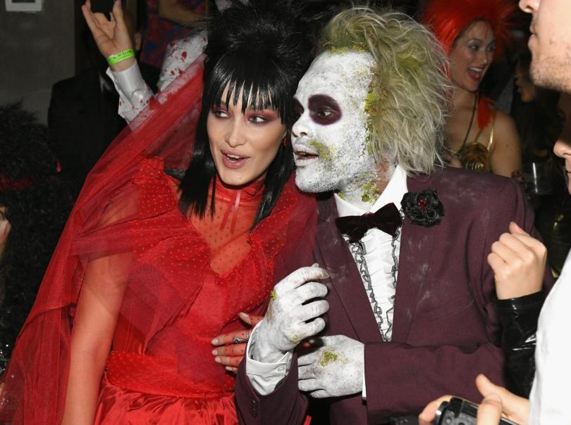 Bella Hadid and The Weeknd chime gothic wedding bells for epic Beetlejuice costumes